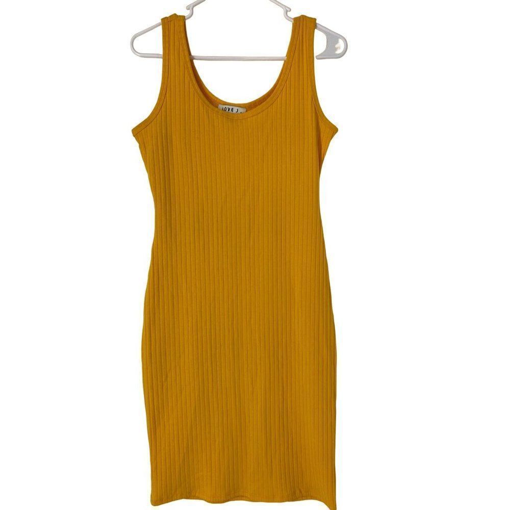 Womens Love J Size M Yellow Rib Tank Dress Shirt Knee Length 5189 Casual Lounge